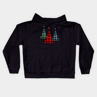 Christmas Tree Traditional Plaid Pattern on Black Kids Hoodie